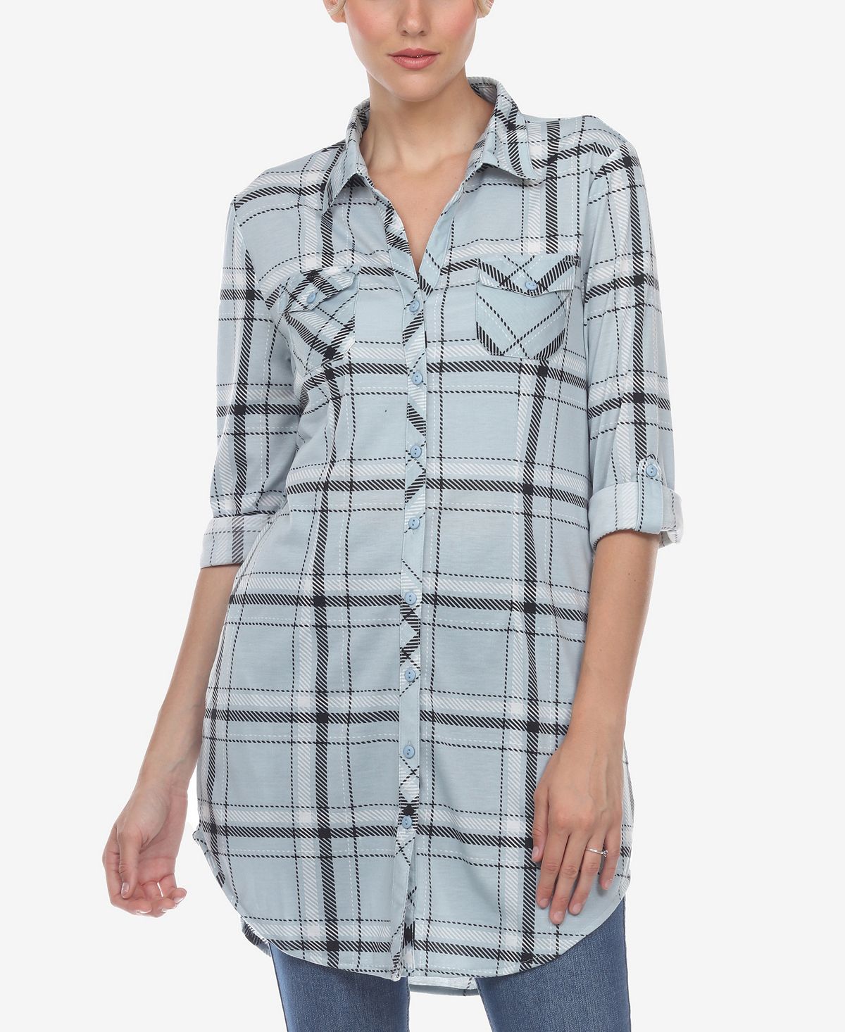 Women's tunic shirt in White Mark check, blue