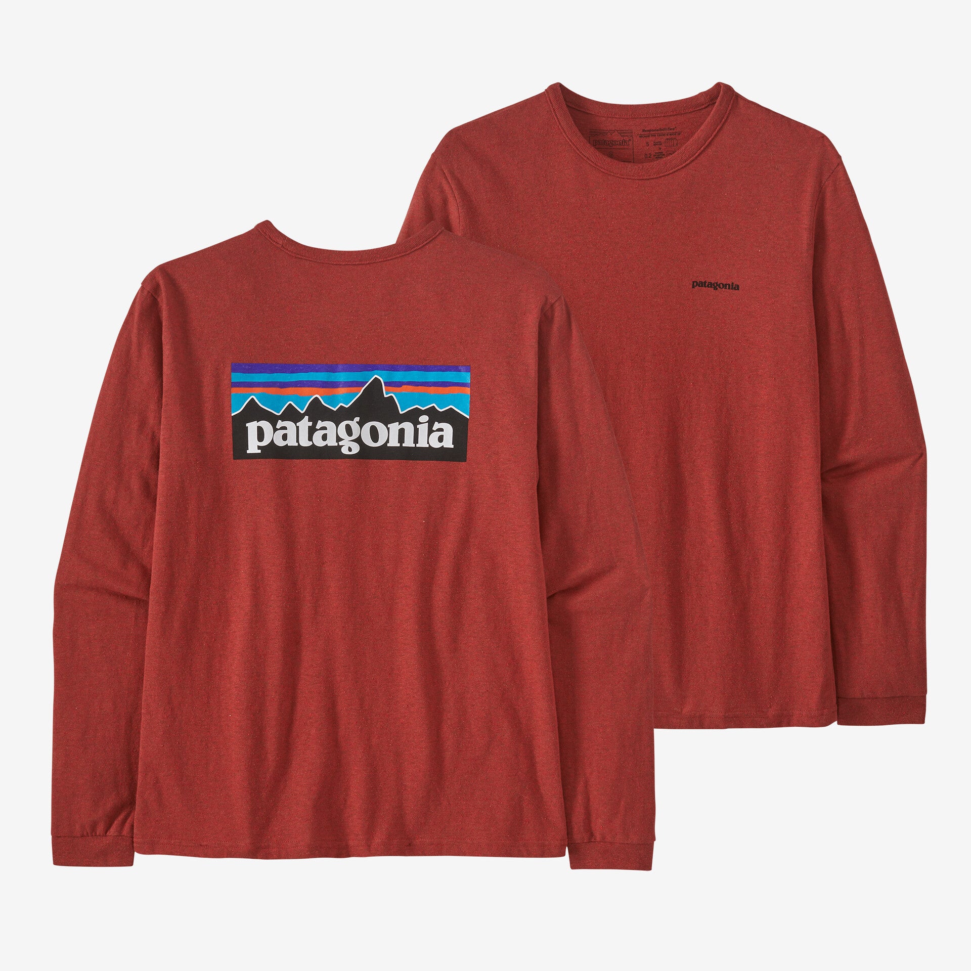 تي شيرت نسائي P-6 بأكمام طويلة وشعار Responsibili Patagonia باللون الأحمر