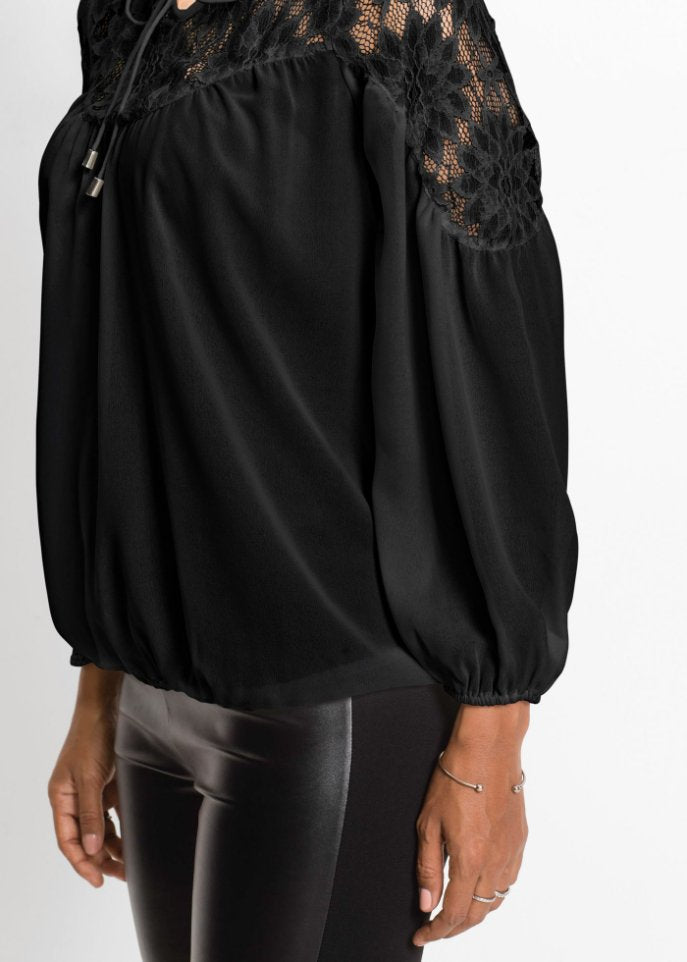 Blouse with collar Bodyflirt Boutique, black