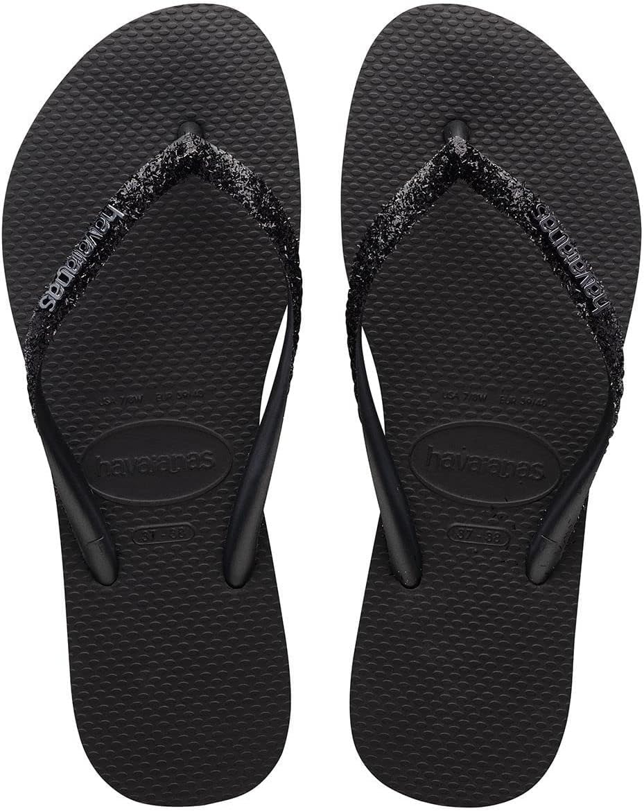 صندل هافاياناس Slim Glitter II Flip Flop، أسود/رمادي غامق