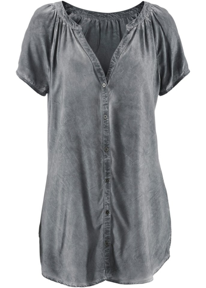 Cold-dyed organic cotton blouse with short sleeves Bpc Bonprix Collection grey