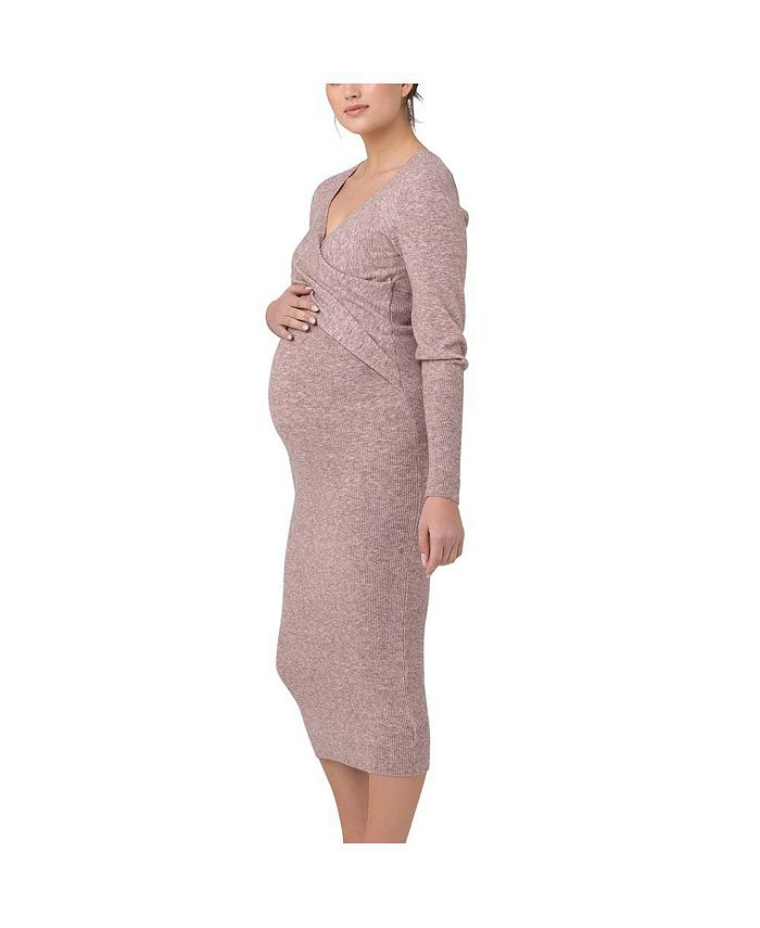 Knitted dress for nursing mothers Heidi Cross Front Pink Marle Ripe Maternity, pink