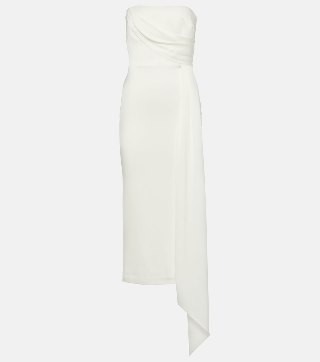 Alex Perry Draped Strapless Crepe Midi Dress, White