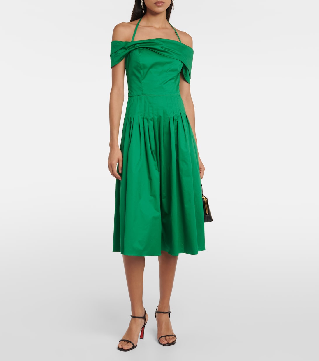 Oscar De La Renta Off Shoulder Silk Midi Dress, Green