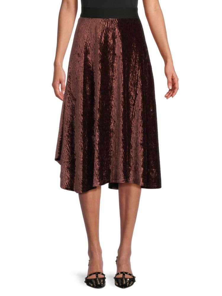 Calvin Klein Velvet Flare Midi Skirt in Coffee Bean