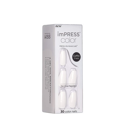 مجموعة مانيكير Kiss Color Press-On Nails بدون طلاء أظافر، 30 أظافر صناعية، Impress