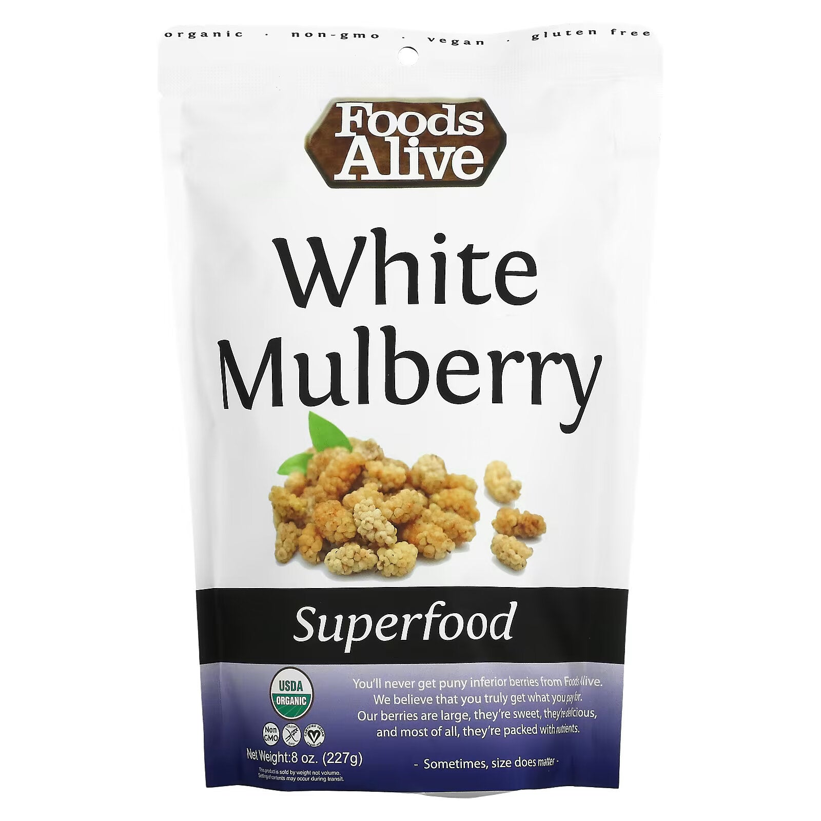 Foods Alive, Superfoods, Organic White Mulberries, 8 oz (227 g)