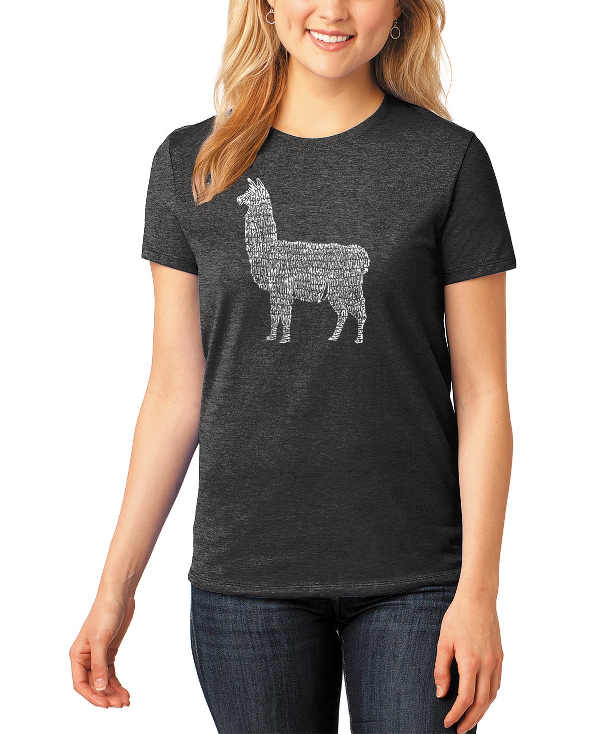 Women's T-shirt premium blend llama mama word art LA Pop Art, black