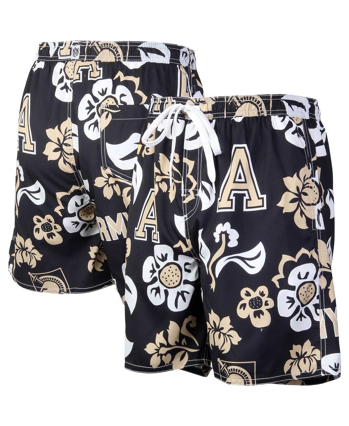 Wes & Willy men's black army black knights floral print volley logo swimming trunks, black