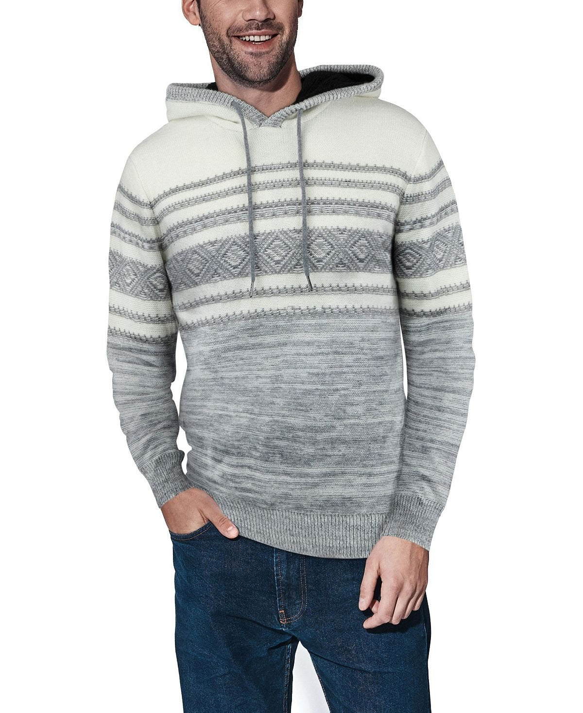 X-Ray striped men's hooded sweater, gray