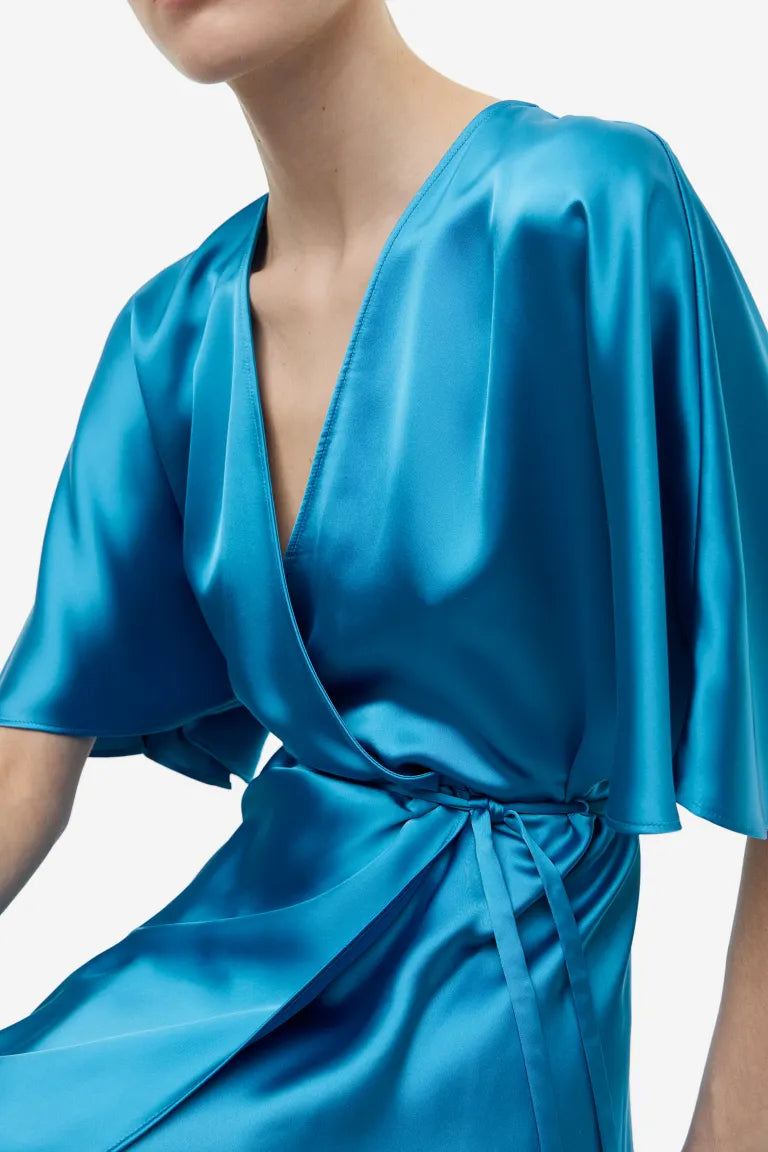 H&M satin wrap dress, blue