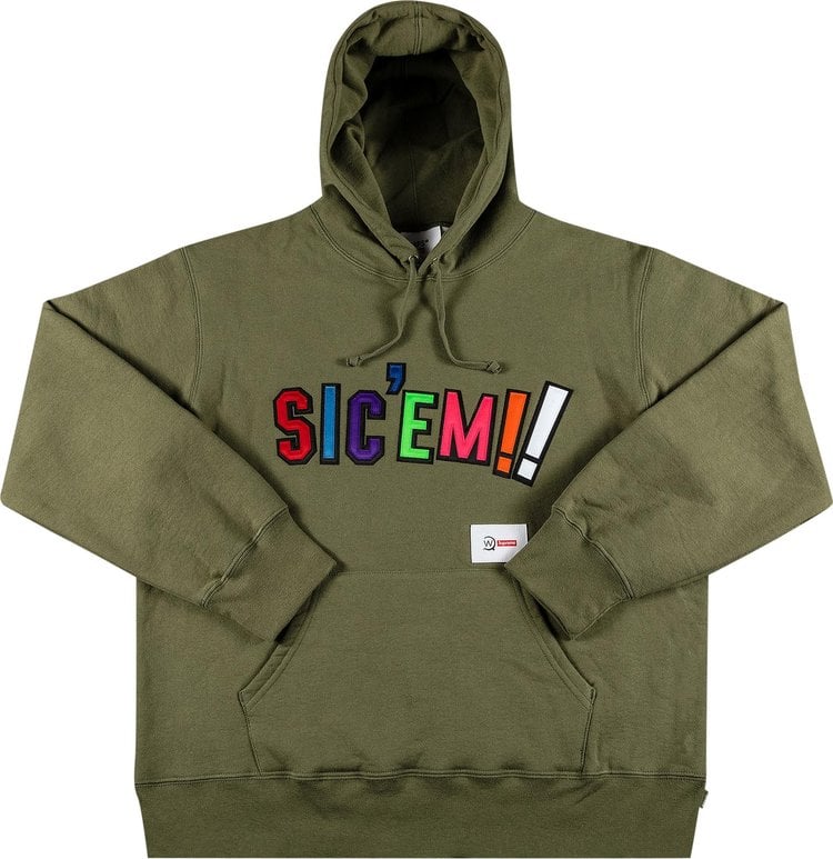 سويت شيرت Supreme x WTAPS Sic'em! سويت شيرت بغطاء رأس "Light Olive"، باللون الأخضر