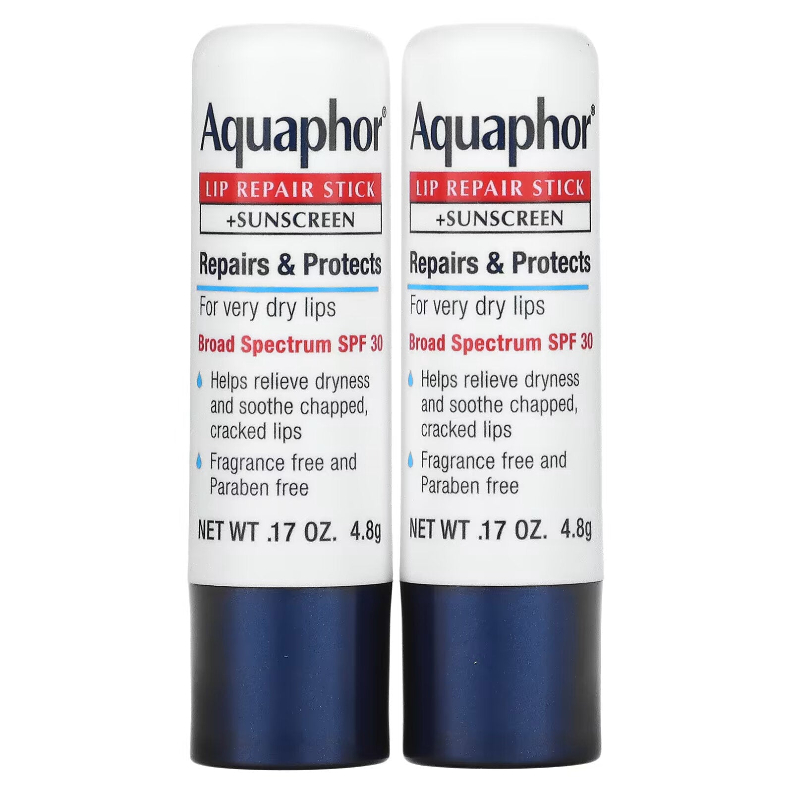 Aquaphor, Revitalizing Lip Stick + Sunscreen, SPF 30, Fragrance Free, Double Pack, 2 Sticks, 0.17 oz (4.8 g)