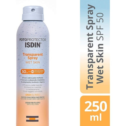 Photoprotector for damp skin Transparent spray Spf 50 250 ml - Waterproof and invisible sun protection , Isdin