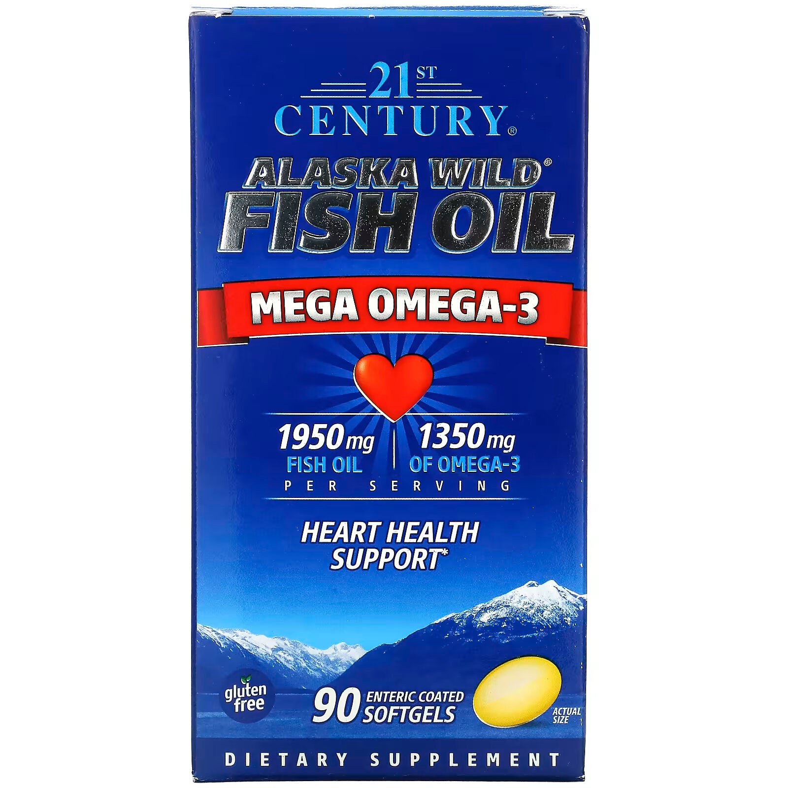 21st Century, Wild Alaskan Fish Oil, Mega Omega-3, 1950 mg/1350 mg, 90 Capsules enteric coated