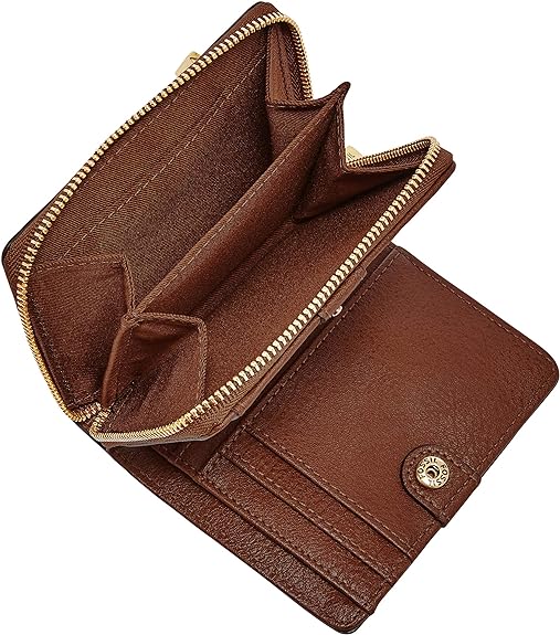 Fossil Logan Leather RFID-Blocking Mini Multifunction Bifold Wallet for Women, Brown