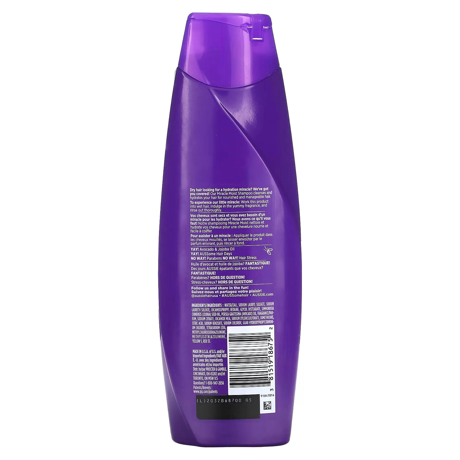 Aussie, Miracle Moist, Shampoo for Dry Hair with Avocado and Australian Jojoba Oil 360 ml (12.1 fl oz)