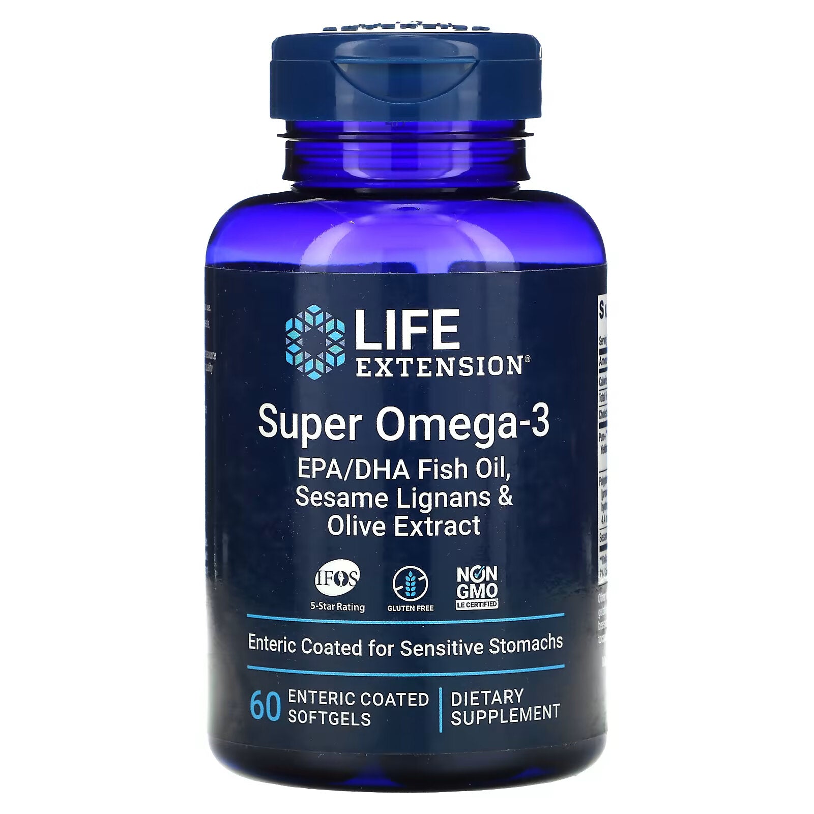 Life Extension، Super Omega-3، زيت السمك مع EPA وDHA، ليجنين السمسم ومستخلص الزيتون، 60 كبسولة مغلفة معويًا