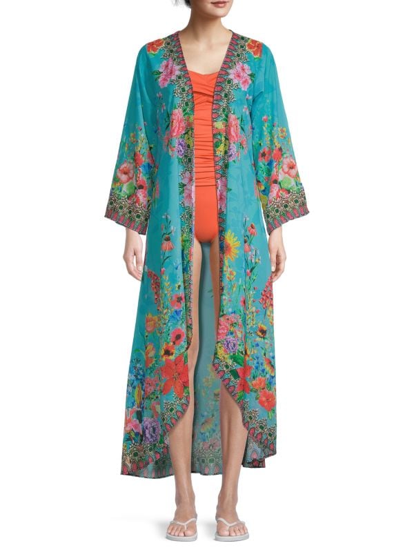 Ranee's Blue Floral Open Front Cape