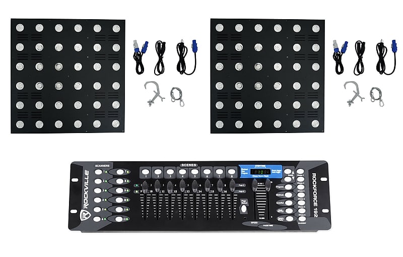 Rockville STAGE MATRIX 36 RGB 6x6 Matrix DJ Blinder Lights Kit + DMX Controller STAGE MATRIX 36 RGB + Rockforce 192