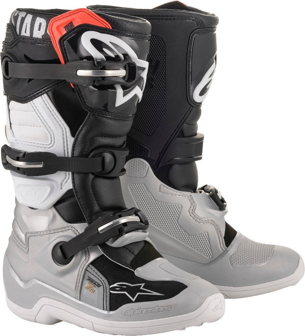 حذاء موتوكروس Alpinestars Tech 7S للشباب، أسود/فضي