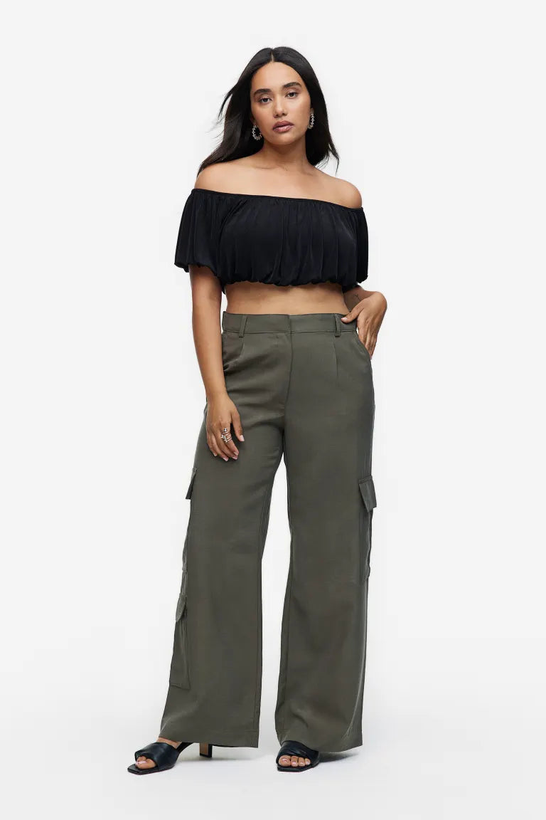 H&M Draped Crop Top, Black