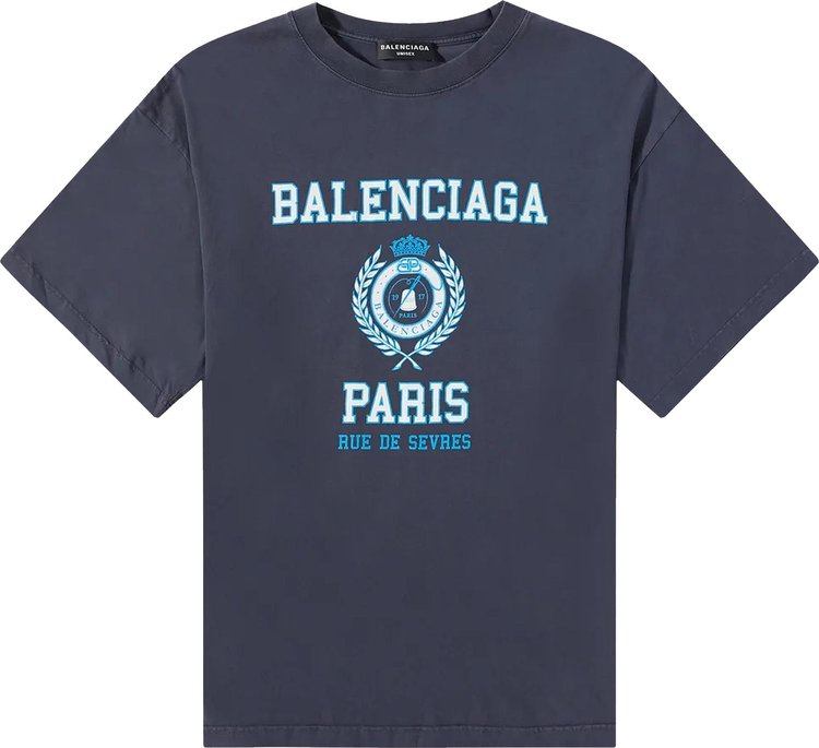 تي شيرت Balenciaga "Marine Blue"، باللون الأزرق