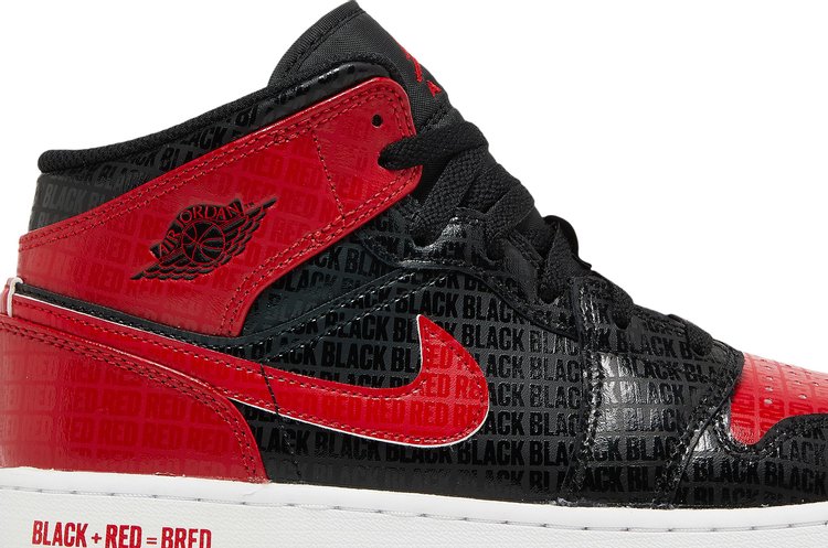 Air Jordan 1 Mid SS GS Black + Red = Bred, black