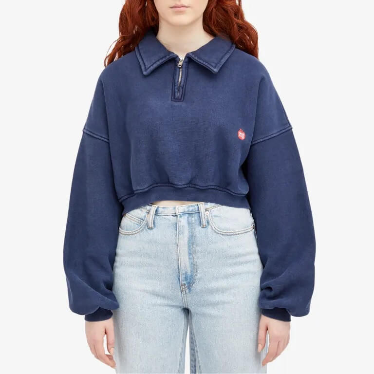 Alexander Wang Shrunken Half Zip Sweatshirt, dark blue