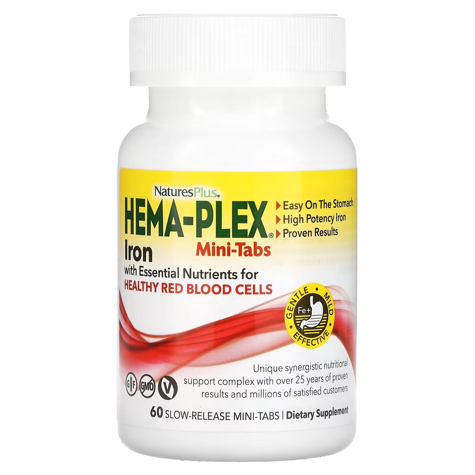 NaturesPlus Hema-Plex Iron with Essential Nutrients for Healthy Red Blood Cells, 60 Tablets