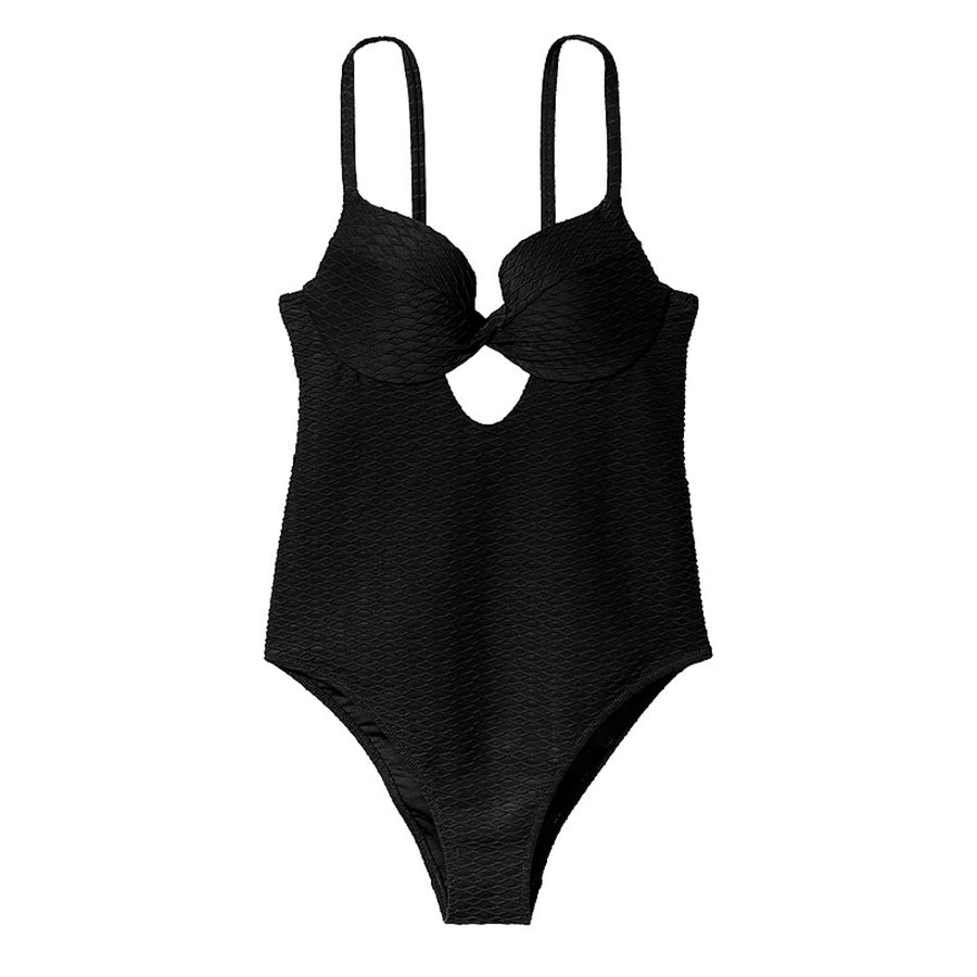 Victoria's Secret Swim Twist-Front Removable Push-Up One-Piece Fishnet Swimsuit, black