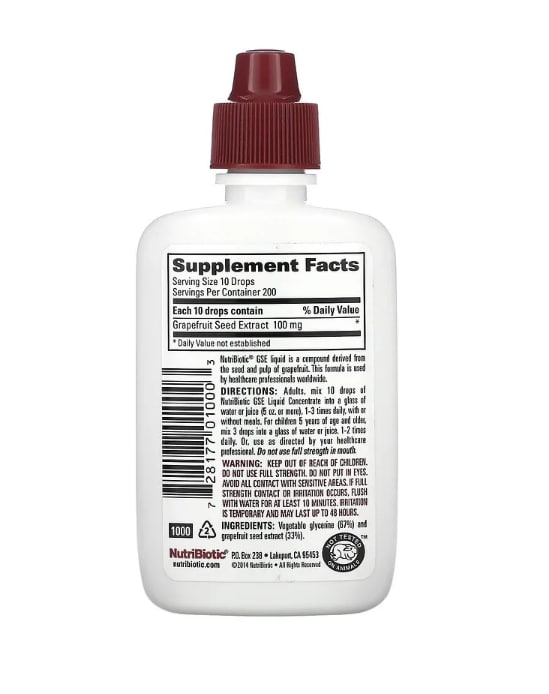 Vegan Grapefruit Seed Extract GSE Liquid Concentrate NutriBiotic, 59 ml