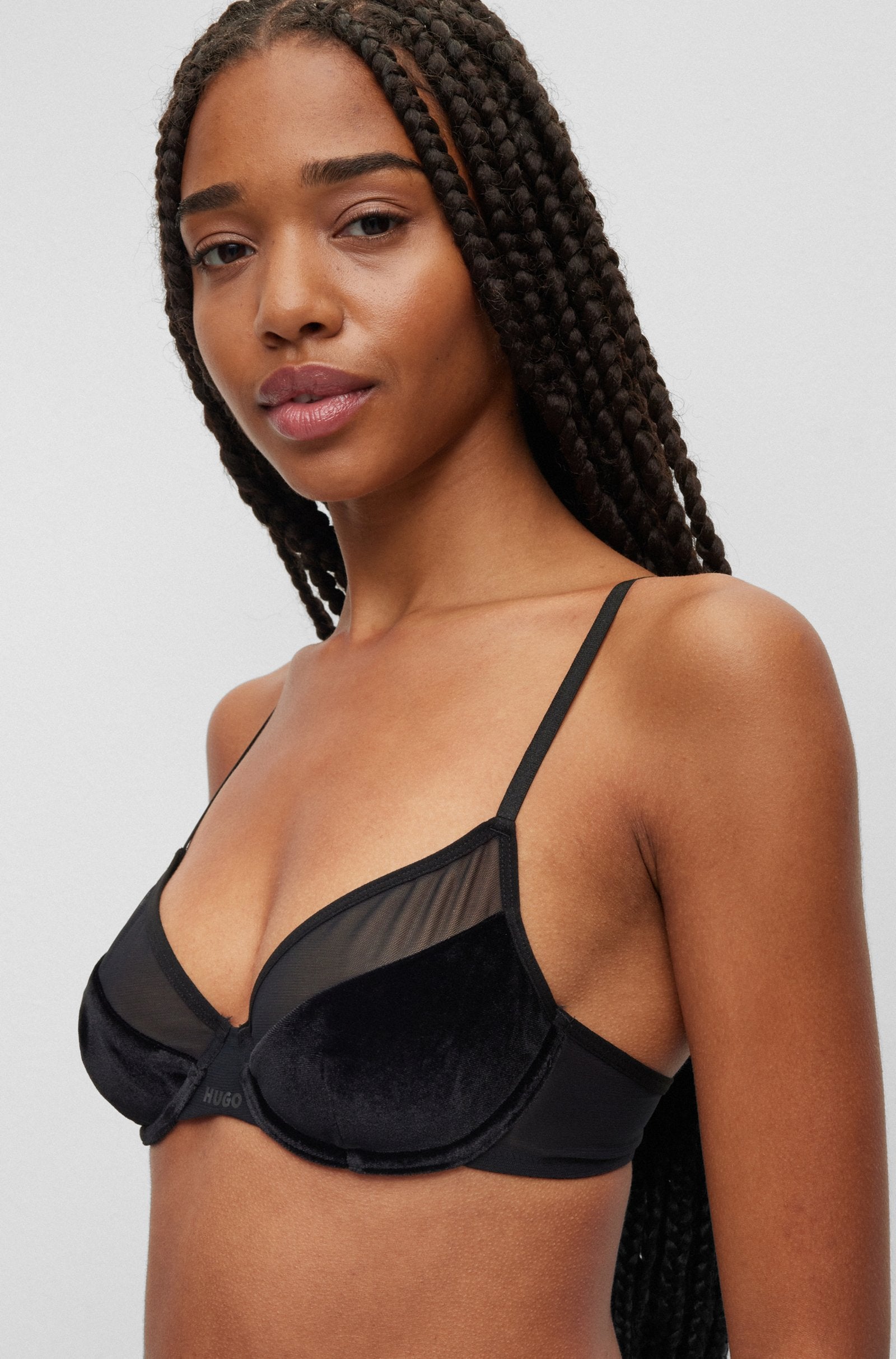 Hugo Mixed-material Underwired With Foil Logo Bra, black