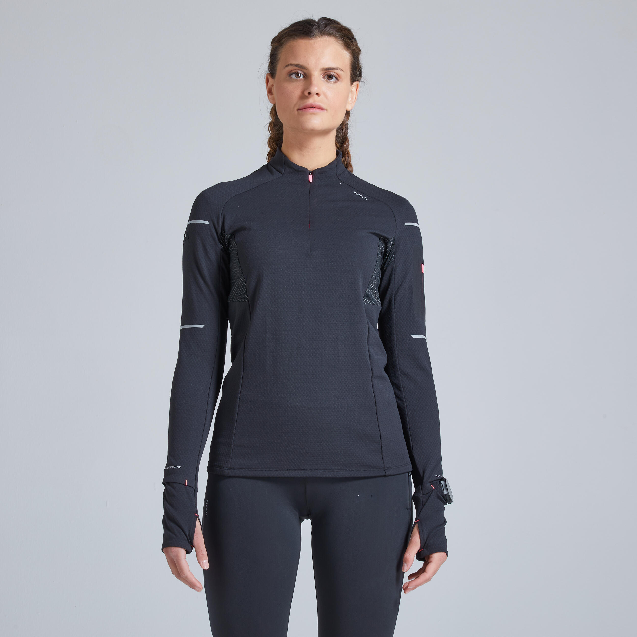 Women's Seamless Long Sleeve Running Shirt Kiprun Skincare Black, Black