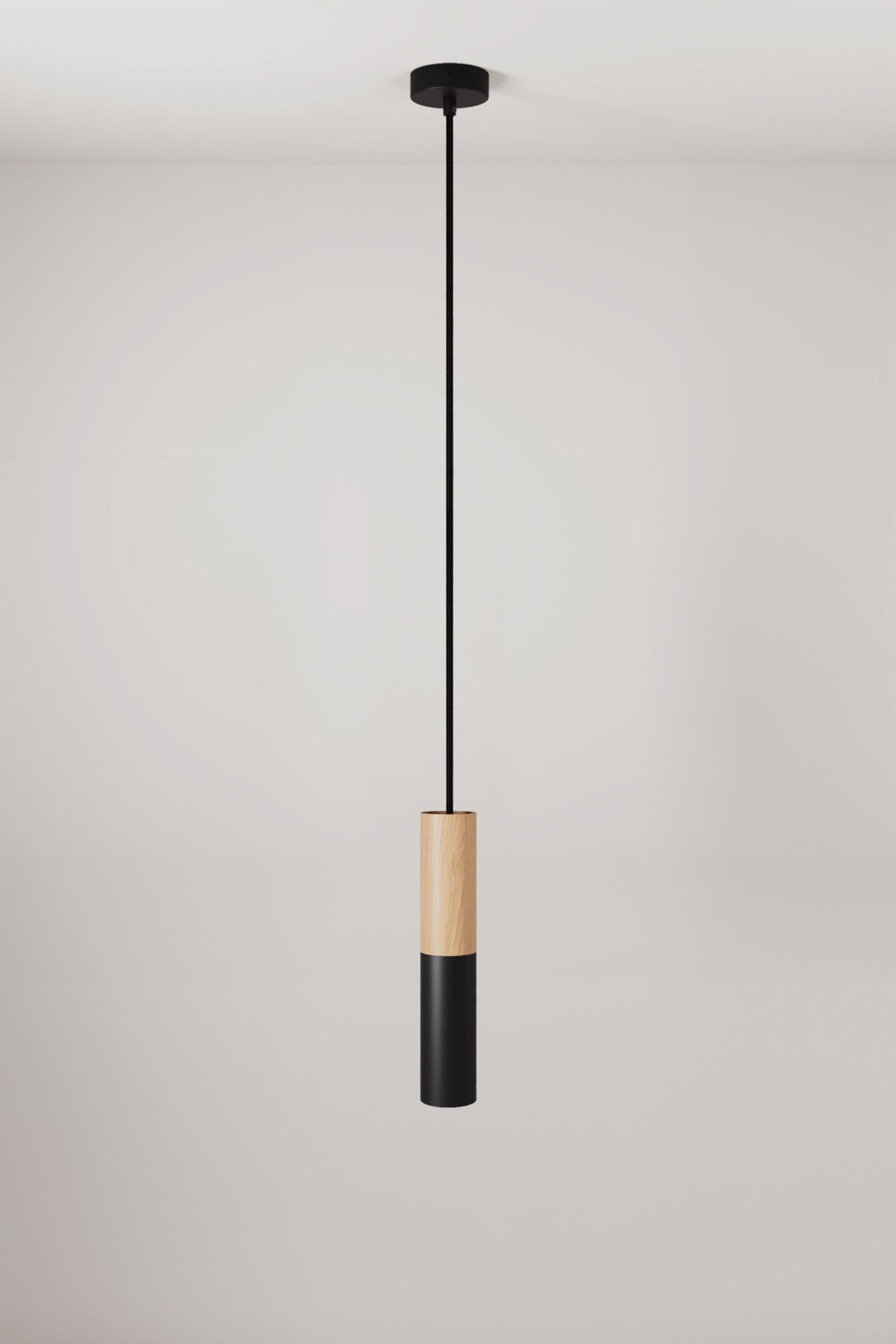 Creative Cables Wooden And Metal Ceiling Light, Black