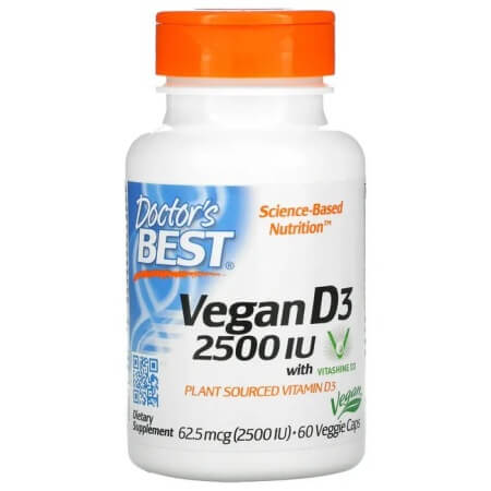 Vegan Vitamin D3 with Vitashine D3, Doctor's Best, 2500 IU, 60 Vegetarian Capsules