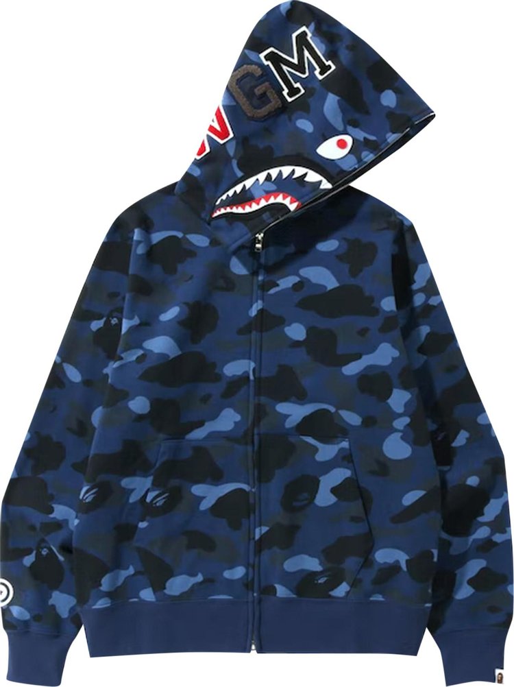 BAPE Color Camo Shark Full Zip Hoodie 'Navy', blue