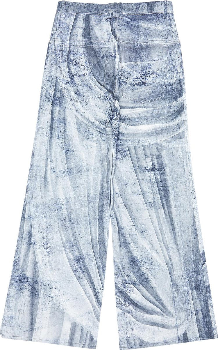 Balmain Statue Printed Loose Denim Pants Blue/Gris, blue