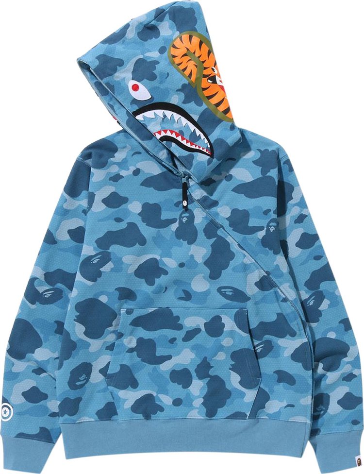 هودي بسحاب كامل من BAPE Honeycomb Camo Shark باللون الأزرق