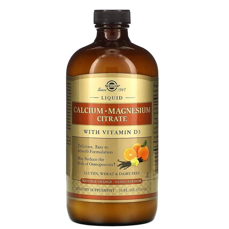 Calcium and magnesium citrate, with vitamin D3, natural orange flavor 473 ml, Solgar