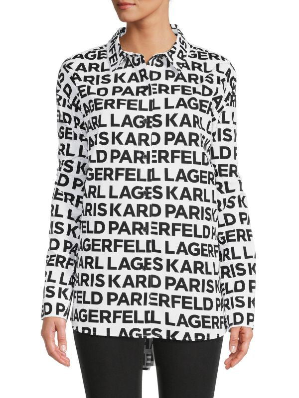 Karl Lagerfeld Paris Drop Shoulder Shirt with Logo, White/Black