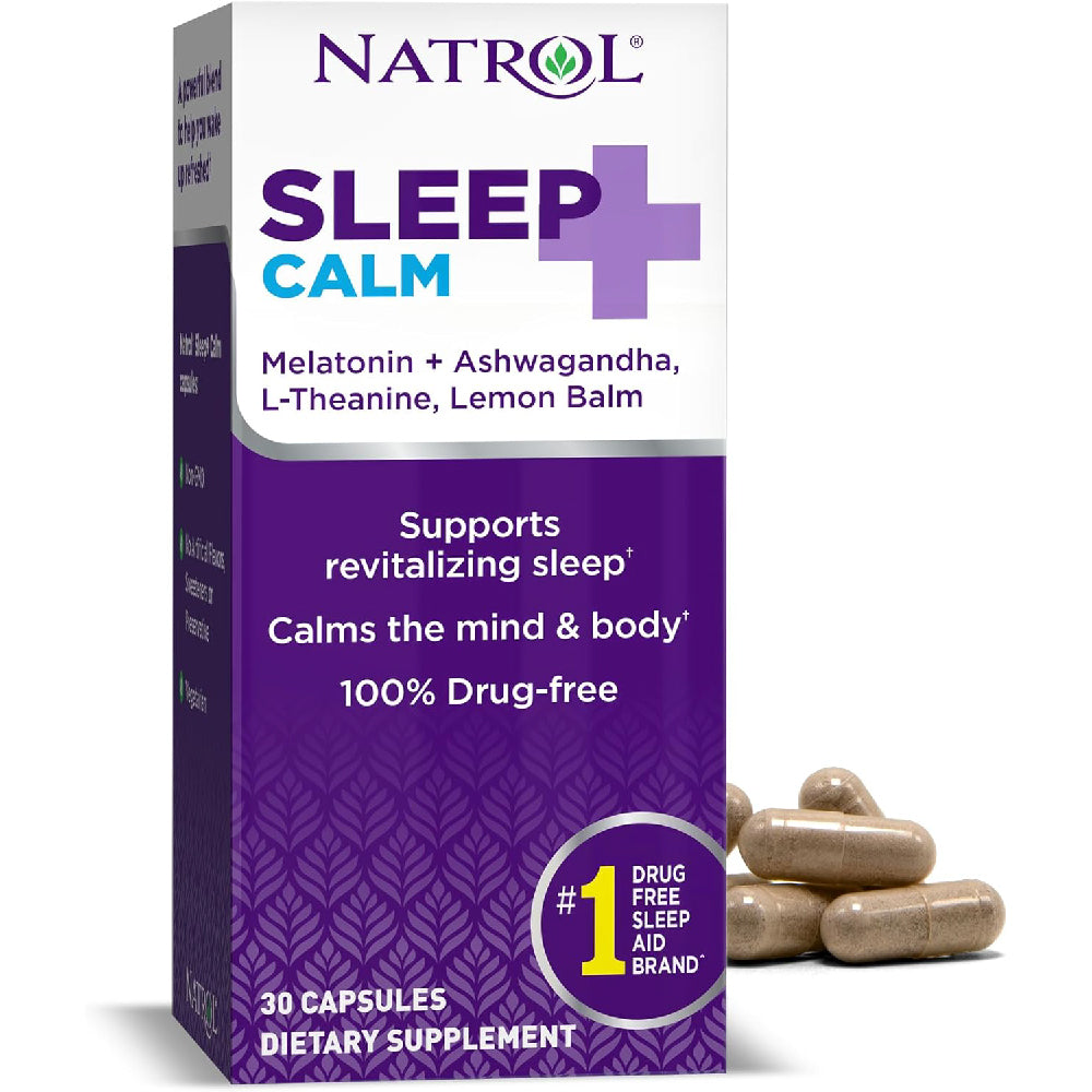 Natrol Sleep + Calm Melatonin 6mg With Ashwagandha, 30 Capsules