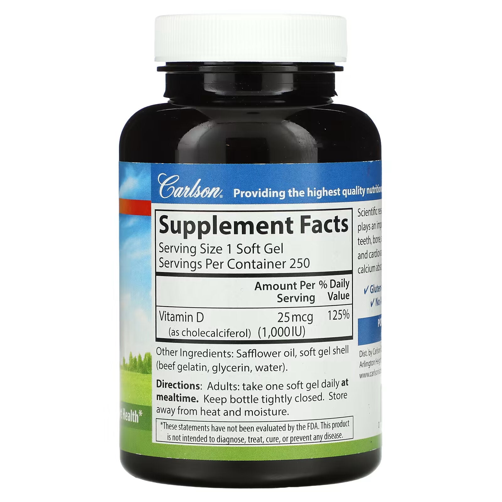 Carlson, Vitamin D3, 1,000 IU (25 mcg), 250 Softgels