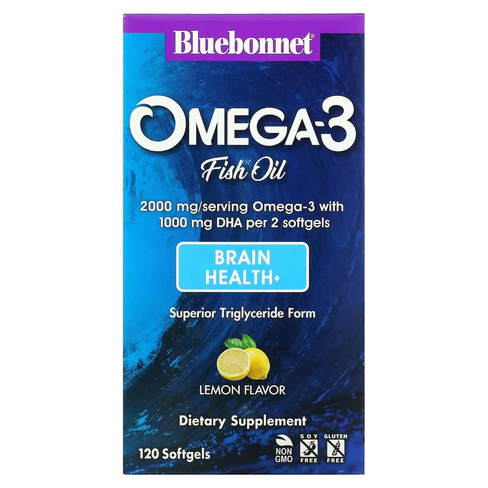 Omega-3 for Brain Health Bluebonnet Nutrition Lemon Flavor, 120 Capsules