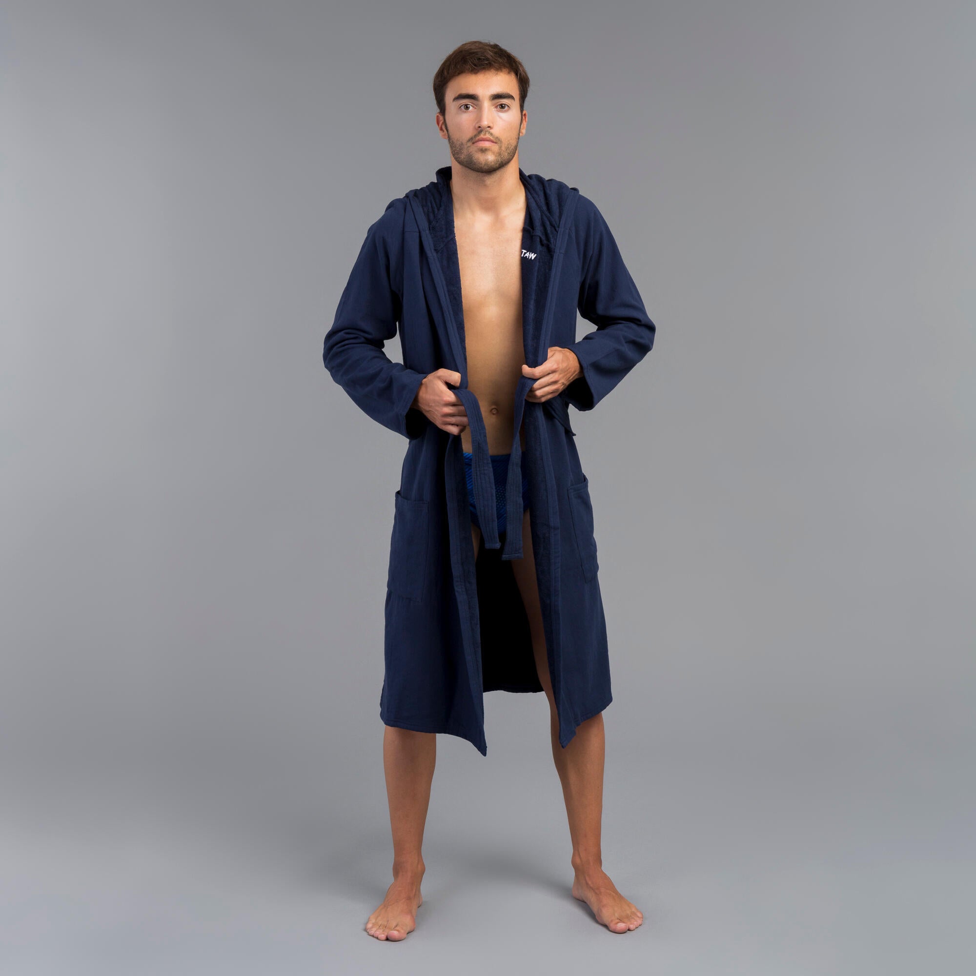 Men's organic cotton robe - dark blue WATKO, dark blue