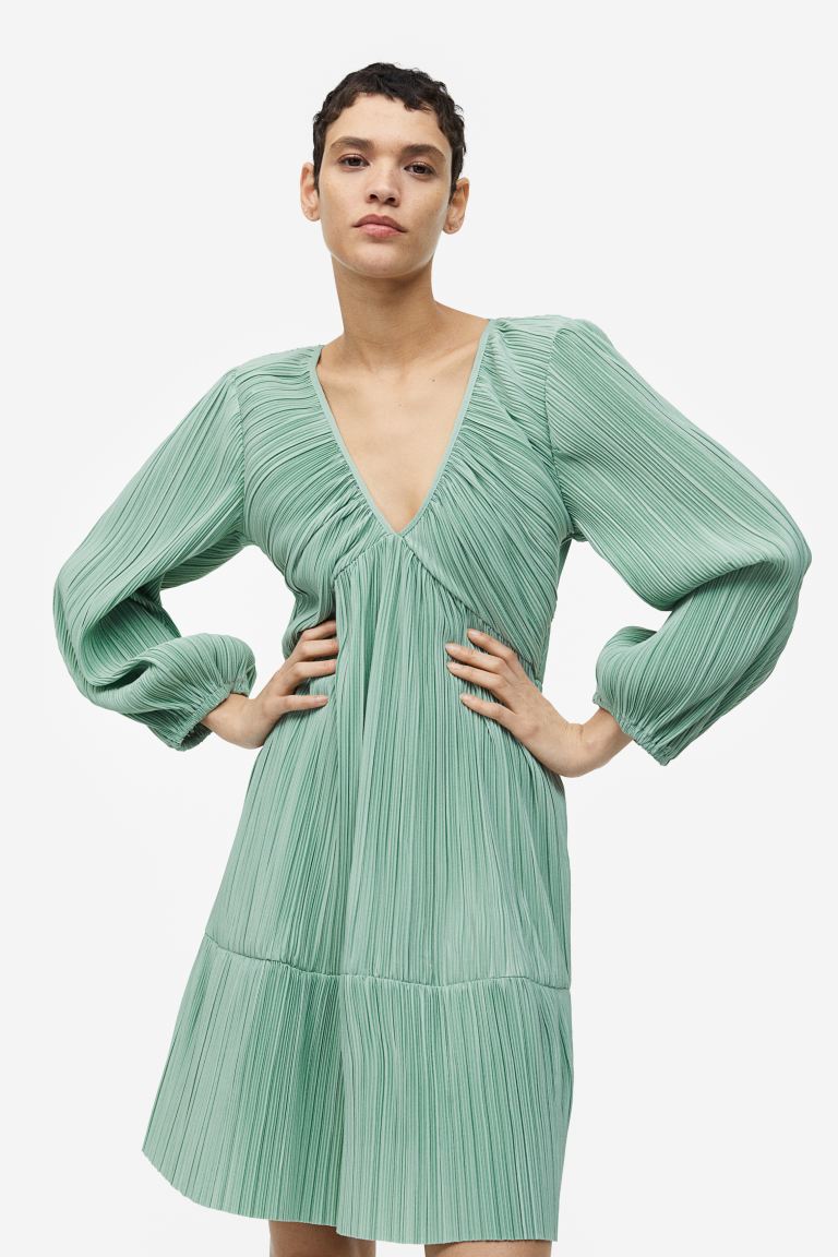 H&M Pleated Jersey Dress, Mint Green