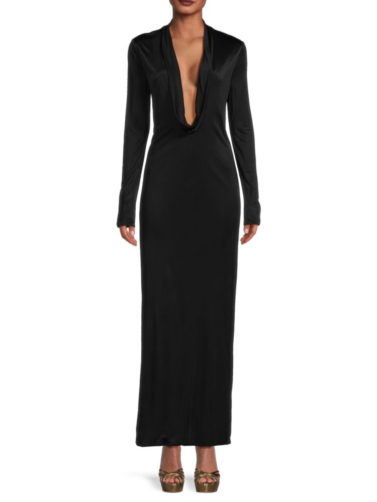 Versace Plunge Maxi Dress, Black