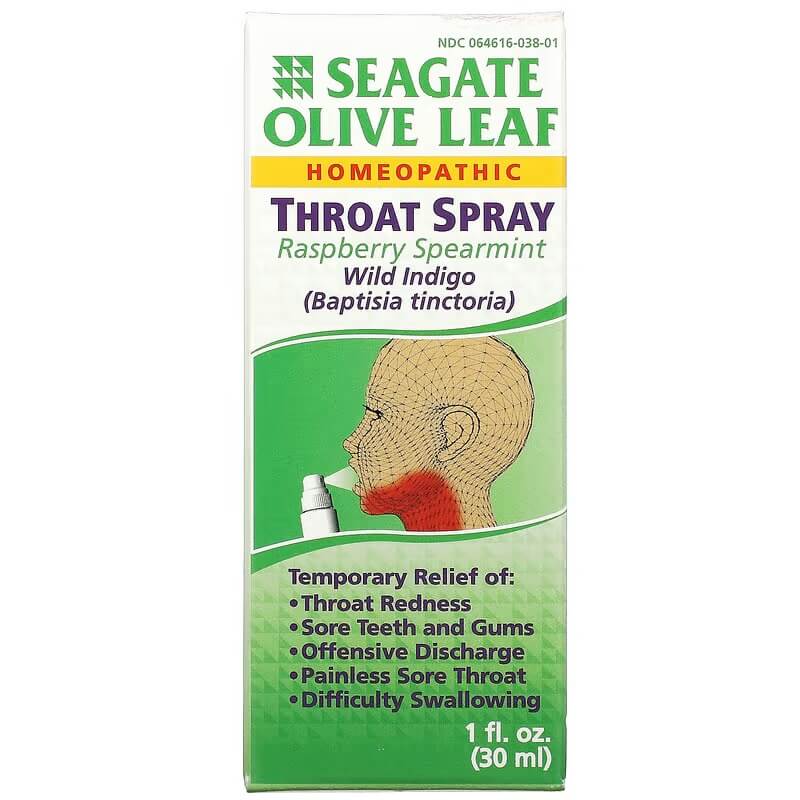 Seagate Olive Leaf Throat Spray, Raspberry & Mint, 30 ml