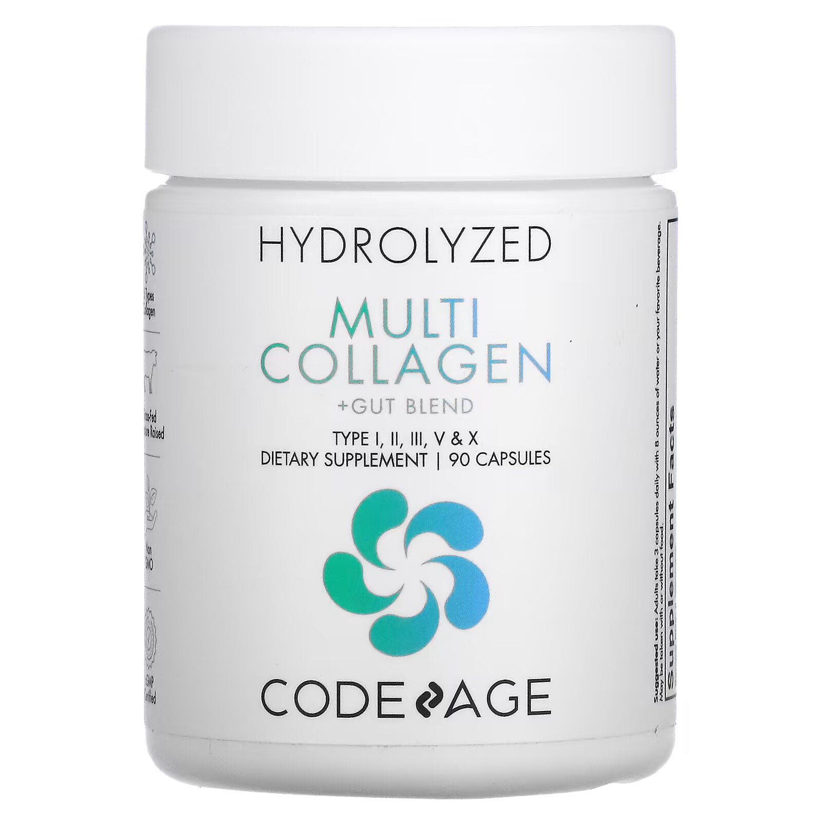 Codeage, Hydrolyzed Multi-Collagen & Intestinal Blend, Type I, II, III, V, X, 90 Capsules