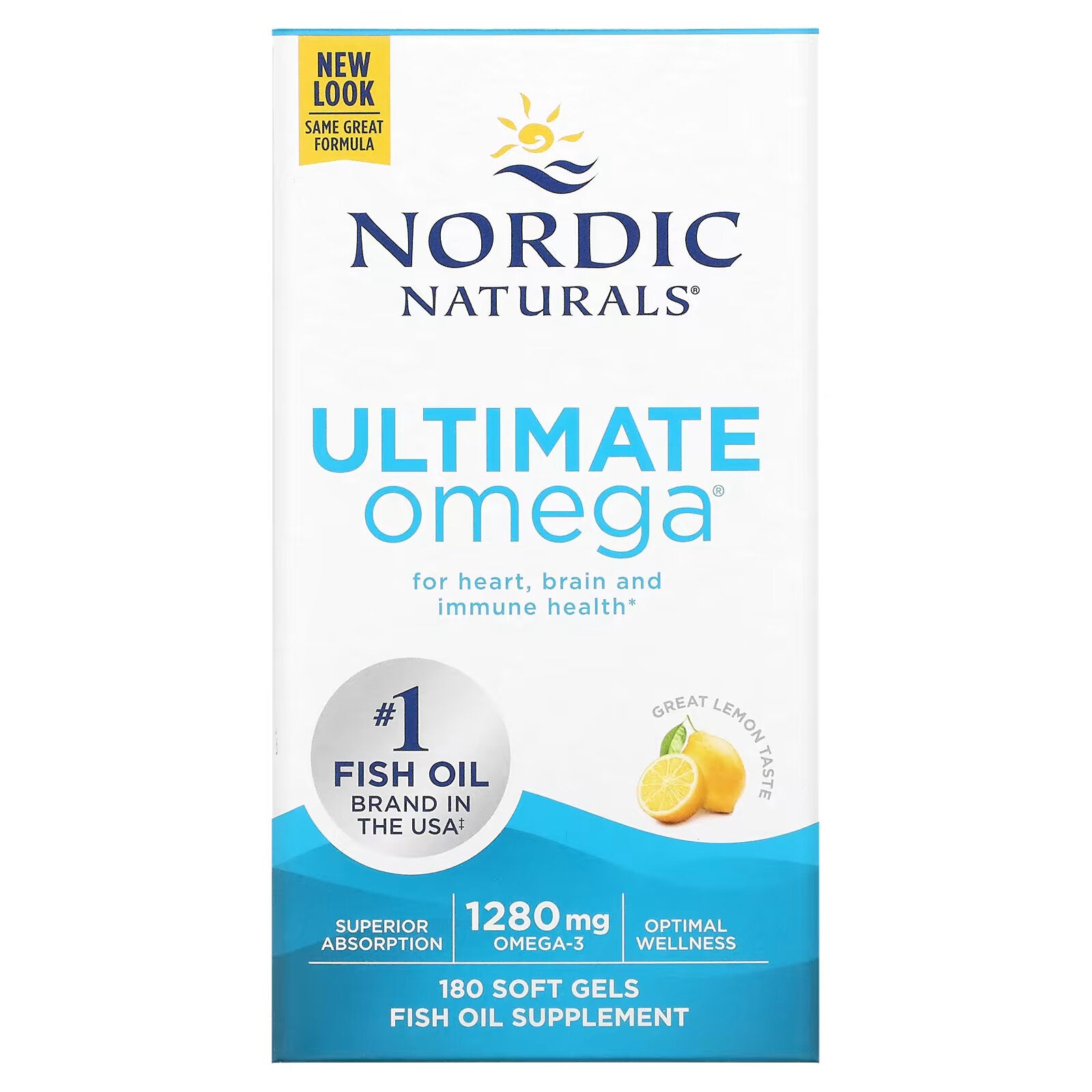 Nordic Naturals Omega-3 Fish Oil, Lemon Flavor, 180 Capsules